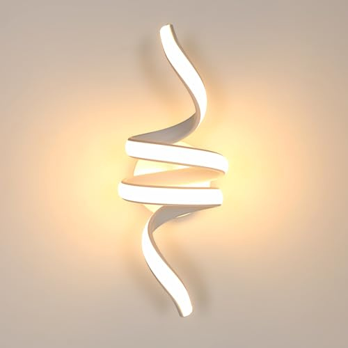 Goeco Applique da Parete Interno, 24W 2700LM Lampada da Parete a Spirale in Acrilico 3000K Luce Bianco Calda, Applique LED a Muro Moderna per Camera Letto Soggiorno Corridoio, Bianco