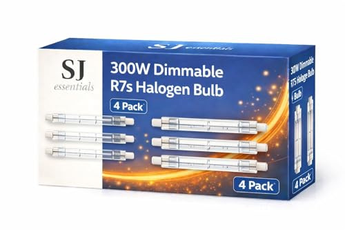 SJ essentials Dimmable R7s Halogen Bulb 118mm 300W – J-Type Linear Double Ended Light Bulb 230V 4480LM, Warm White 2800K, R7s 118mm Floodlight Replacement for Security, Work, Landscape Lighting (4)