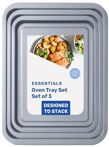 3 Pack Essentials Non-Stick Baking Oven Tray Set 35cm, 31cm & 28cm Multi-Pack Oven/Pan Dishwasher Safe & Easy to Clean (Set of 6 (2 x 35, 2 x 31 & 2 x 28cm))