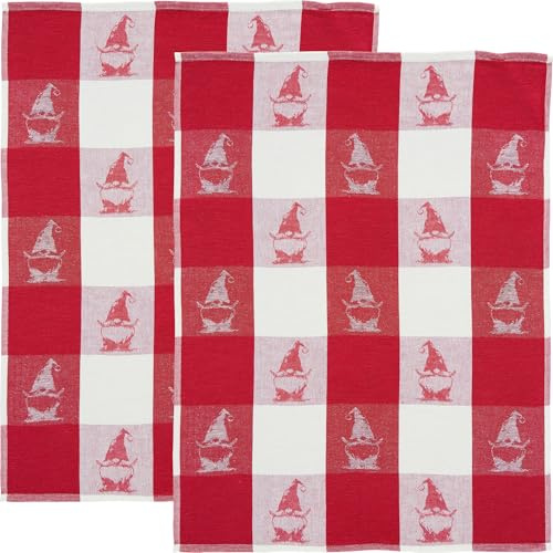 Erwin Müller Geschirrtuch Wichtel 2er-Pack Jacquard Halbleinen rot Größe 50x70 cm - enorm saugfähig, strapazierfähig, fusselfrei trocknend