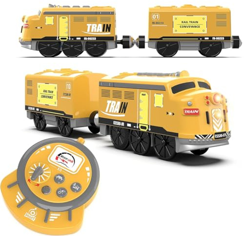 TOPLIVING Locomotiva telecomandata per bambini dai 3, 4, 5+ anni in su, kit di trazione motorizzato per binari in legno, treno elettrico con effetti sonori e luce, compatibile con Thomas, Brio