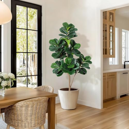 Artificial Fiddle Leaf Fig Tree, Fiddle Leaf Fig Tree Artificial,Realistic Faux Ficus Lyrata Indoor Floor Plant,Fake Tree for Home Office Living Room Decor, Housewarming Gift Idea
