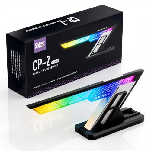 CyberPrism ARGB GPU-stöd, 75-125mm Grafikkortshållare | Anti-sag stöd för triple-slot GPU, aluminiumstolpe, magnetisk bas, 5V 3-pin ARGB, kompatibel med RTX 4090/5090