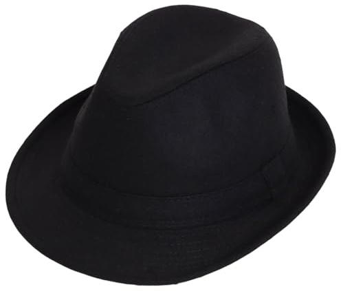 Velvoria Fedora Cappello, Cappello di Feltro da Gangster, Elegante Cappello Classico, Cappello Traspirante, Cappello retrò a Cilindro per Uomo con Tesa Larga, Cappello da Gentiluomo, Nero