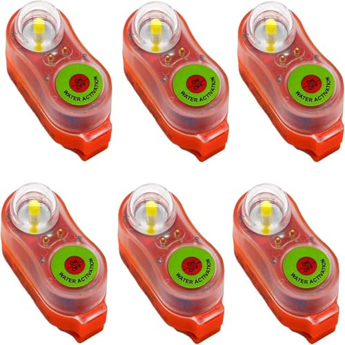 Luce Emergenza Giubbotto Salvataggio a LED con Attivazione ad Acqua - Set da 6/8 Pezzi - Rosse e Verdi per Emergenza in Mare per Sopravvivenza in Acqua di Emergenza (Arancia-6 Pcs)
