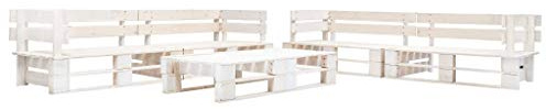 Mhdvray Salon de Jardin Palette 6 Pièces en Pin Imprégné Blanc, Ensemble Canapé d'Extérieur Modulaire avec Banquettes d'angle et Table, Mobilier Design Rustique pour Terrasse et Balcon
