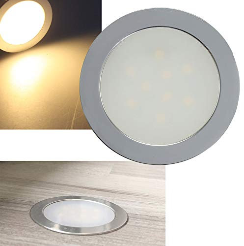 ChiliTec LED Einbauleuchte für Laminat Fliesen 7mm flach 0,6Watt 50Lumen Beleuchtung für Küche Vitrine Regal Parkett Boden Niedervolt 12Volt 3000k Warmweiß Einbaustrahler trittfest begehbar Silber