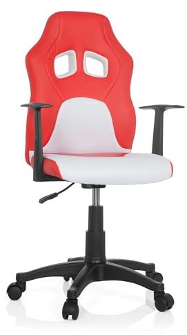 hjh OFFICE 670760 Chaise pivotante pour Enfants et Adolescents Teen Game AL Cuir synthétique Rouge/Blanc Chaise pivotante avec accoudoirs, évolutive