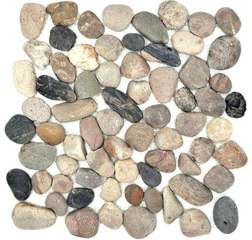 MOS30-1204 - Azulejos para mosaico (piedras de río, curvadas, color beige, gris y negro)