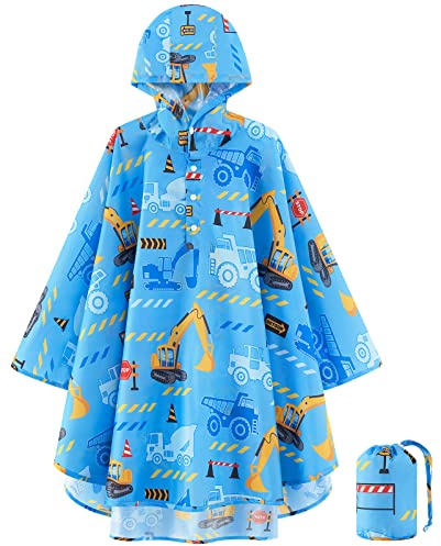 WAWSAM Lightweight Rain Poncho Kids, Ponchos for Kids Waterproof Reusable Hooded, Kids Poncho Rain Jacket for Boys and Girls