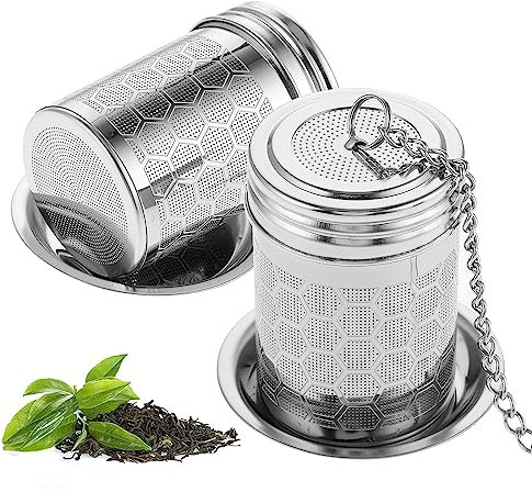 Amaxiu 2 Stück Tee Ei für losen Tee, Edelstahl Teesieb für losen Tee extra feinmaschiges Teefilter zum Aufbrühen von Tee mit verlängertem Kettenhaken Tee Diffusor Tee Sieb mit Teekorb und Deckel