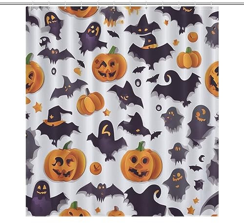NHSY Tenda da doccia per Halloween, fantasma, zucca, gatto nero, pipistrello, ragno, tenda da doccia per bambini
