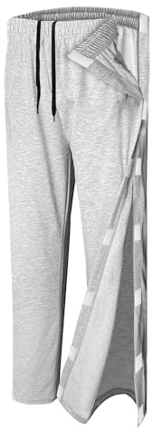 Unisex Tear Away Pants 2 Side Snaps Post Surgery Breakaway Pant Full Open Down Cotton Rip Off Sweatpants for Hip Replacement LGrey S