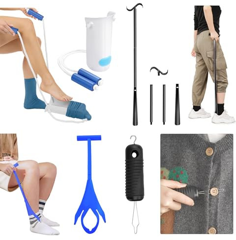 Kekoy Kit Infila Calze per Anziani, 4 Pezzi Aiuti per Indossare Calze, Scarpe, Abbigliamento, Strumenti per Anziani, Gravide e Persone con Mobilità Ridotta(Blu)