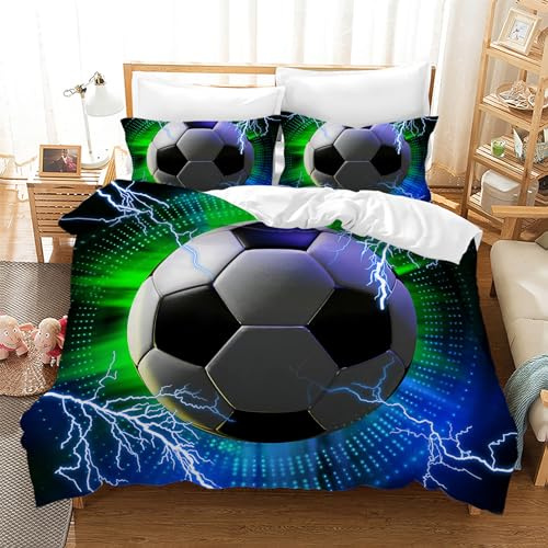 CXYXHW Fotbollssängkläder för barn, fotboll 3D-tryck pojke sängkläder, fotbollsmönster sport påslakanset med dragkedja 3 delar mjuka barnsängkläder (fotboll 3, 200 x 200 cm)
