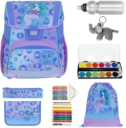 Herlitz Schulranzen Jungen Mädchen Tornister Kinder Ranzen Schultasche Schulmappe Schule leicht mit gefülltem Mäppchen Loop Plus, 8 Teile Set +efk v (Mystic Mermaid 6201 (Meerjungfrau))