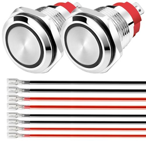 Gebildet 2 pezzi Pulsante a Scatto LED blu Impermeabile 110-230 V CA/15 Amp 16mm Interruttore a Pulsante in acciaio Inossidabile Impermeabile con filo di Collegamento