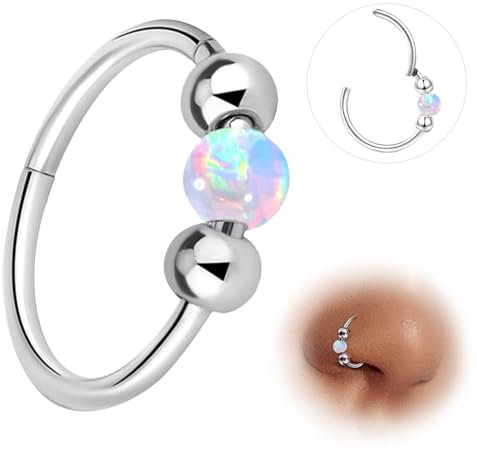ESHIONER G23 Titan Nasenpiercing Ring Nasenring Piercing Ohr Septum Piercing Helix Ring Nostril Tragus Conch Clicker lippenpiercing 18G 10MM Hypoallergen Weiß Opal Nose Ringe für Damen