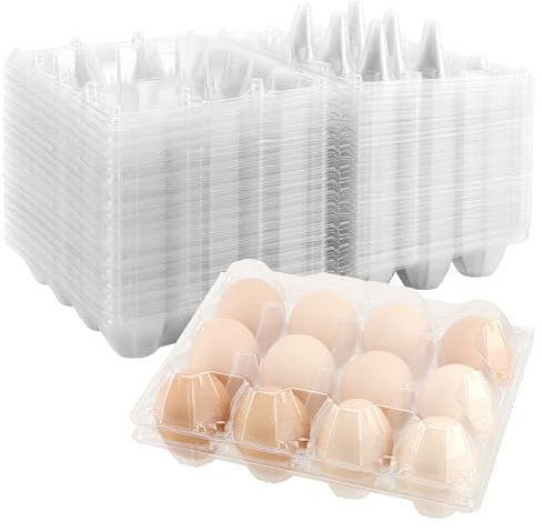 FUNSUEI 100 pezzi Cartone per Uova in plastica trasparente, per la conservazione delle uova, 12 pezzi, per frigorifero, mercati agricoli di polli, mercati, 19,3 x 14,6 x 6,2 cm