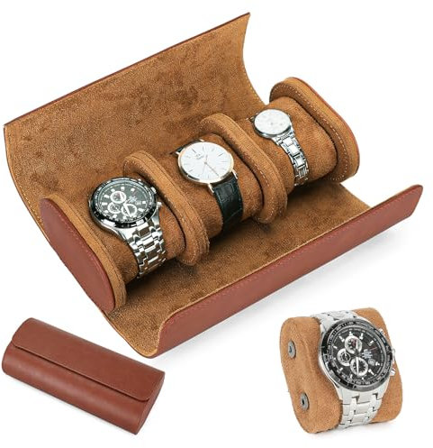 VINBAGGE Scatola per Orologi Rotolo per 3 Orologi, Custodia Viaggio Vintage Cilindrica con Cuscini Rimovibili per Uomo e Donna - Rosso