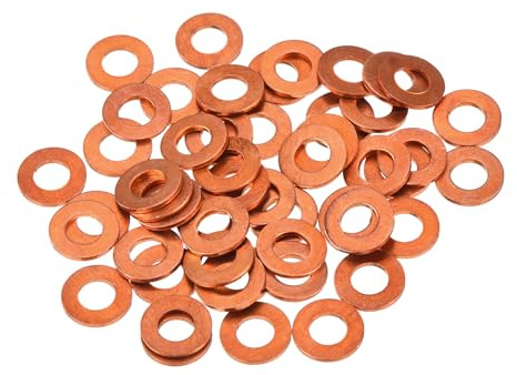 QUARKZMAN 52 Pièces Rondelles Plates en Cuivre, Rondelles d'Écrasement Métriques Plates en Cuivre Amélioré de 5x10x1mm pour Raccords Hydrauliques Vis Écrou Réparation Électronique
