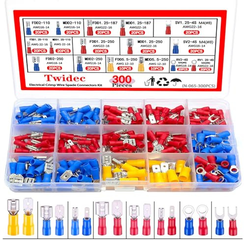Insulated Electrical Connectors Kit 【300 PCS】– Crimp Terminal Assortment (Butt, Ring, Spade, Quick Disconnect) for Automotive, Marine & DIY Wiring – Waterproof, Secure Wire Connections