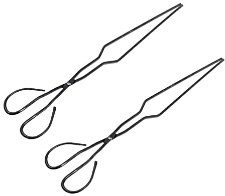 POPETPOP 2pcs Iron Charcoal Tongs for Barbecue Long Handle Firewood Clips Heavy Duty Briquette Grilling Tools for Outdoor Cooking and Camping