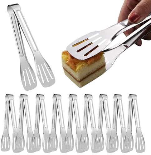10 Pack Serving Tongs Buffet,7 Inch Kitchen Small Food Tong Stainless Steel Salad Tongs Frying Tong for Salad,Cake,BBQ Home Party