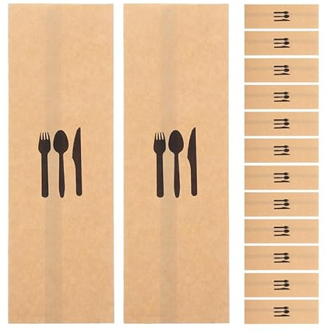 Alipis 300 sacchetti usa e getta per posate in carta kraft marrone con olio e rivestimento impermeabile per forchette e cucchiai, versatili, utilizzabili per feste, catering e