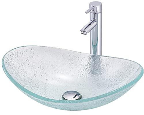 PUFAHAU Lavabo De Baño De Vidrio Templado, Moderno, Simplicity Arts, sobre Encimera, Juego De Lavabo con Grifo Y Desagüe Emergente.