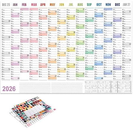 Calendario Da Parete Poster 2026 | Accessorio Per Pianificazione Agenda A Formato Poster | Calendario Agenda Di Pianificazione Da Gennaio 2026 A Dicembre,Per camera da letto scuola viaggi