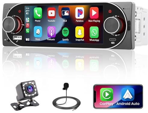 Autorradio 1DIN Bluetooth Carplay Android Auto, 5.1'' Táctil