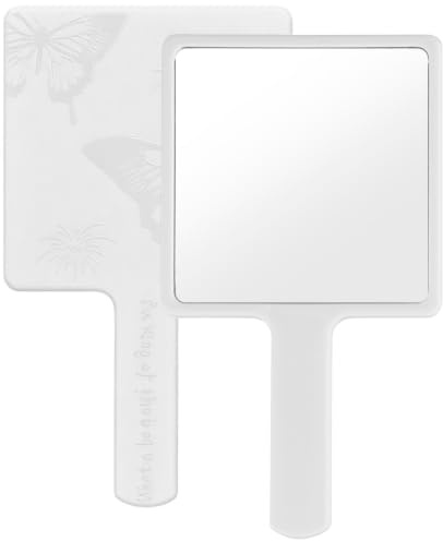 FooYee Handspegel, sminkspegel fyrkantig form, professionell handspegel med handtag, frisör rakspegel sminkspegel, fyrkantig fickspegel för handhållen, hem, resor (vit)