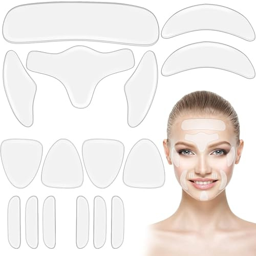 ZQUKAMZ Silicone Face Patches, Reusable Soft and Comfortable, Anti Wrinkle Patches Gel Pads Reduce Frown & Smile Lines Forehead Cheek, Lip, Eye, Neck, Chin, Chest Wrinkles Treatment 64Pcs (White)