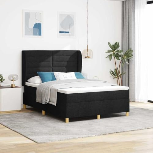 sephironlbb resårsäng med madrass, mörkgrå, 90 x 190 cm, svart tyg, träram, justerbar sänggavel, komfortskummadrass, modern design för sovrum