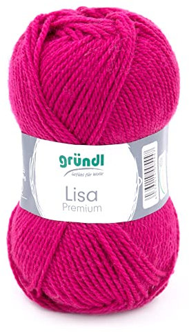 Gründl Lisa Premium Uni Strick- & Häkelgarn (weicher und wollartiger Charakter, pflegeleichtes waschbares Strickgarn aus 100% Polyacryl, 50g/133m, Nadelstärke: 3,5-4,5, 1 Knäuel á 50g), Fuchsia