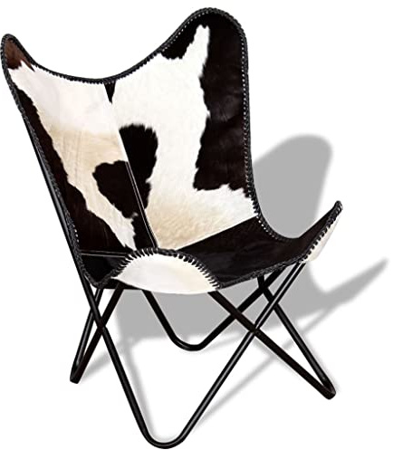 vidaXL Sedia a Farfalla Nera e Bianca in Vera Pelle di Mucca