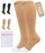 360 Relief 1 Pair Compression Socks for Women & Men - Open Toe Graduated Compression Stockings, Flight Socks, Running, Nurses, Maternity, Pregnancy, S/M, Beige + Laundry Bag