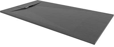 I-Flair SMC POLAR Duschwanne 140x80cm, Extra Flache und Robuste Duschtasse 26MM Mit Anti-Rutsch-Oberfläche In Schiefer-/Steinoptik, Inkl. Ablaufgarnitur Mit Deckel - Schwarz