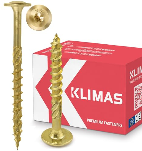 KLIMAS - Viti per legno Torx, set di viti a testa piatta, viti TX, per costruzione tetti, 6 x 100 mm, 100 pezzi, colore: giallo