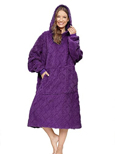 ililmmoe Oversized Sherpa Wearable Blanket Hoodie for Women Men,Long Comfortable Sherpa Blanket Sweatshirt Shaggy Pullover Plush Warm Cozy Blanket One Size Fits All (Purple, One Size)