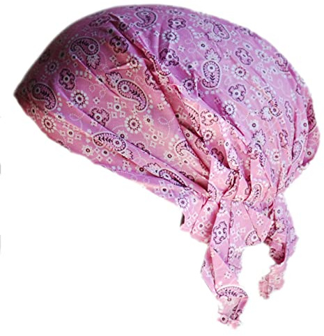 Cool4 Foulard d'été bandana plage mer bonnet soleil protection solaire bonnet chimio casquette A04, Rose avec motif cachemire blanc discret, 56-58
