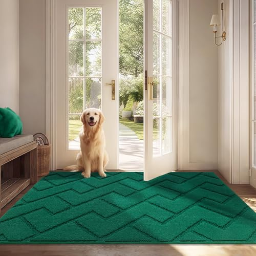Biscpro Door Mat, 80x120cm DoorMat Indoor Washable, Doormat Indoor Dirt Trapper Non-slip,Absorbent Inside Entrance Rug Mat for Entryway,Patio,Garden,Laundry Room,Pets - Evergreen
