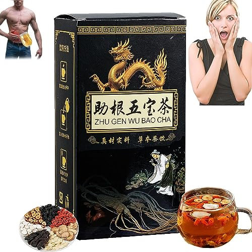 Thé au ginseng Five Treasures Tea, thé rénal formule au ginseng cinq trésors, thé essentiel pour les reins, thé chinois pour soins du foie et des reins pour homme (1 boîte)