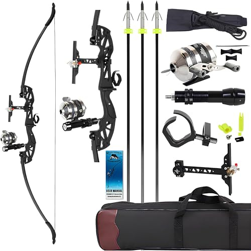 FENJANER Bowfishing Recurve Bow Kit - Takedown Ergonomic Design Recurve Bow Right Handed with Bowfishing Reel Set & Solid Fishing Arrows for Outdoor Fishing Shoot (30/40Lbs) (30 LB)