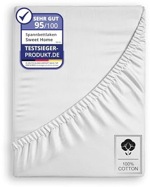 Sweet home WORLD 100% Spannbettlaken Jersey Spannbetttuch 160x200cm -%100 Baumwolle, Oeko-TEX Zertifiziert, Bettlaken Jersey, Boxspringbetten und alle Betten bis 25 cm. Weiß