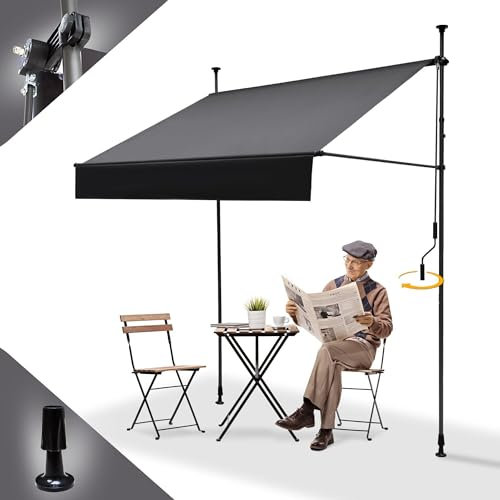 BelleMax Klemmmarkise Markise Balkon ohne Bohren, 300 cm x 125 cm Anthrazit, Balkonmarkise mit Handkurbel, Sonnenschutz terrassenüerdachung, Wasserdicht, UV-bestädig und Höenverstellbar