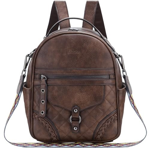 Mini Backpack for Women,Fashion Vegan Leather Small Ladies Rucksack Shoulder Handbag with Guitar Strap for Teens Girls（Coffee）
