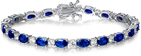 FANCIME Tennisarmband Damen 925 Sterling Silber Saphir Tennis Armband Geburtsstein Geschenk Schmuck für Damen Mädchen, Länge 19 cm