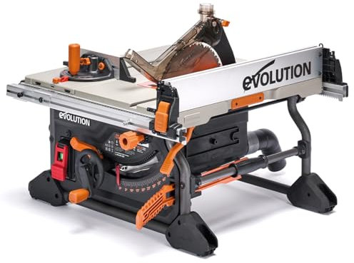 Evolution Power Tools R255TBL Table Saw (Next Gen Rage 5-S) Portable Multi-Material Cutting Blade Included Cuts Wood Metal Plastic, 45˚ Bevel, +/- 60˚ Mitre Angle, 85mm Cut Depth, 1650w Motor, 240v
